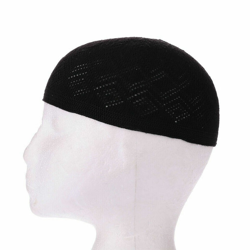 Muslim Cotton Open-Knit Turkish Islamic Skull Kufi Cap Kuffiyeh Black Hat