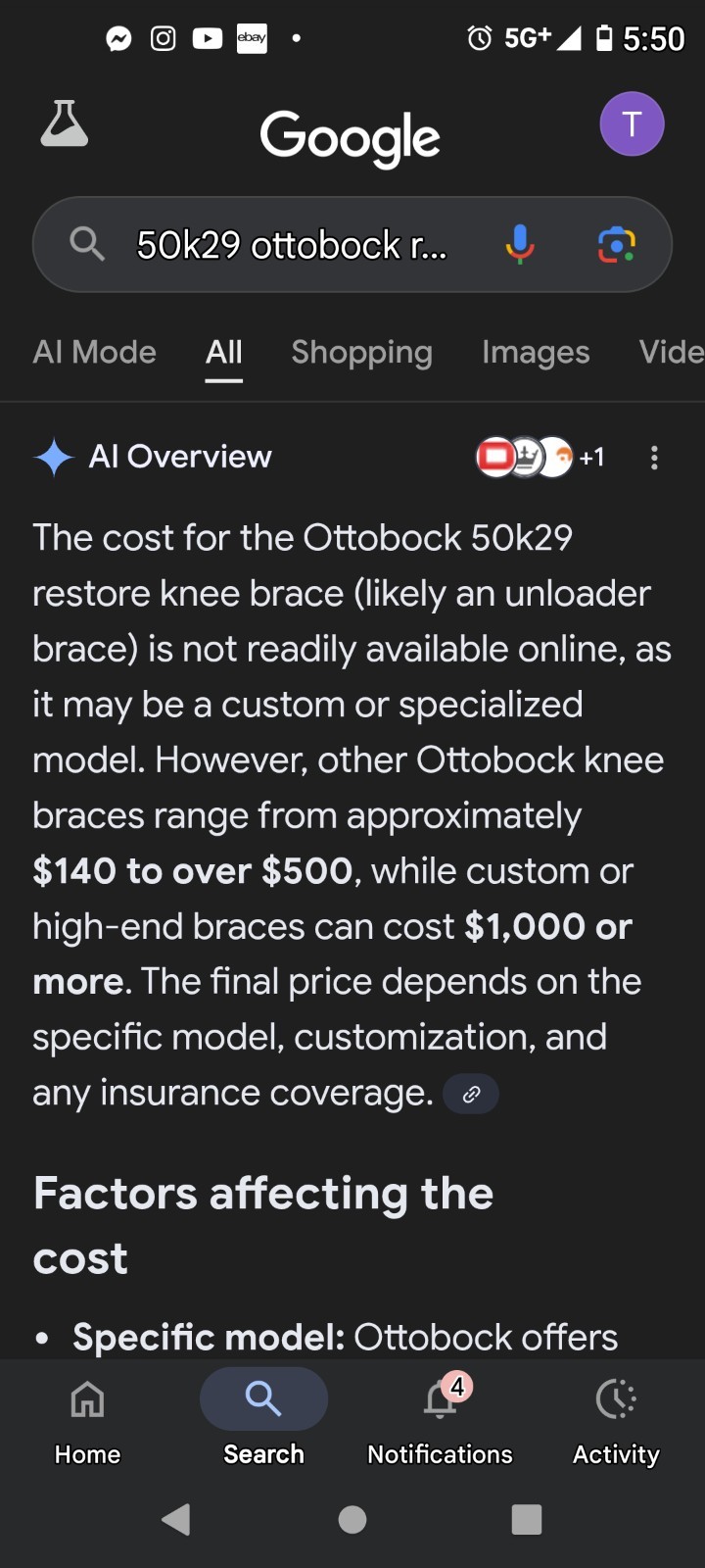 OTTOBOCK OA RESTORE- KNEE BRACE. NEW WITH CARRY BAG #50K29