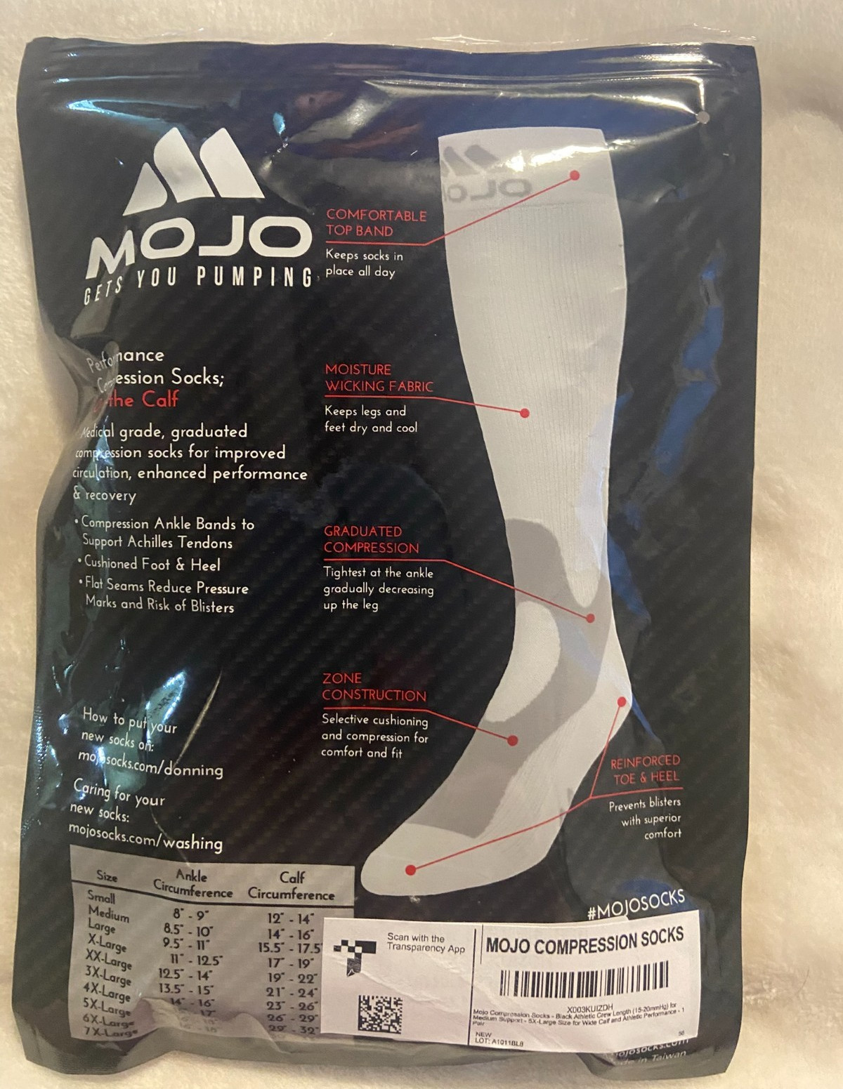 Mojo Enhanced Performance Compression Socks 20MMHG Medium Support ~ Black ~ 5XL