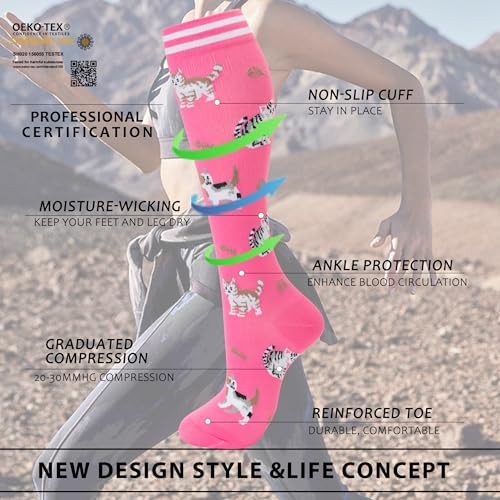 Compression Socks Women Men 4 Pairs, Knee High Small-Medium 00-4pairs-animal 1