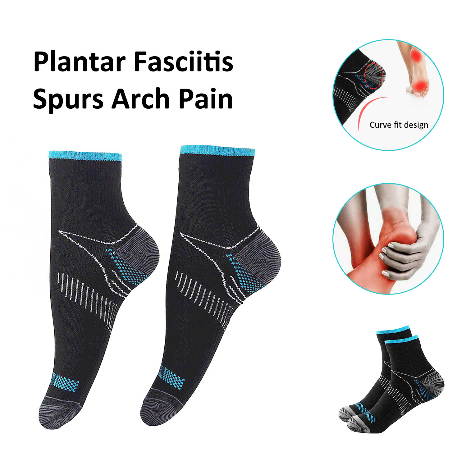 Foot Pain Relief Compression Socks Ankle Support Sleeves Brace Plantar Fasciitis