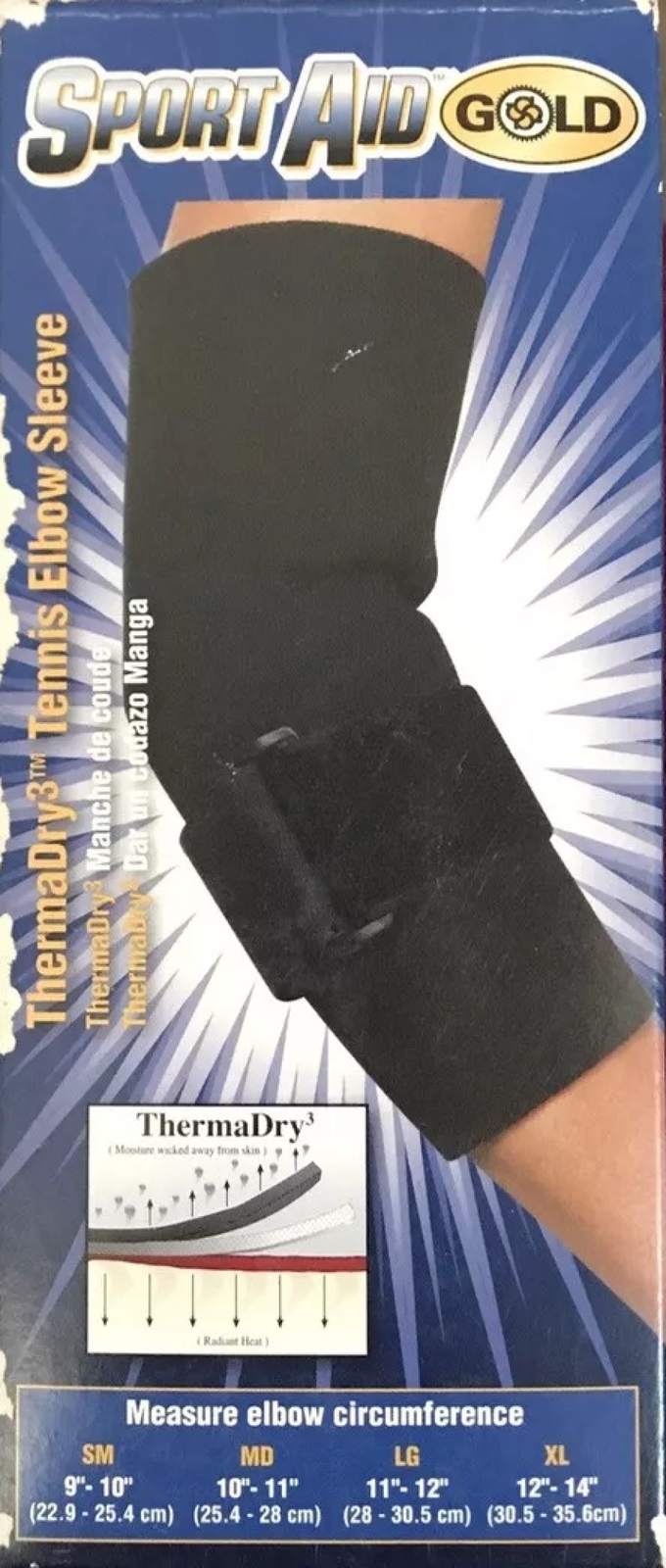 Sport Aid GOLD ThermaDry3 Tennis Elbow Sleeve Black Medium