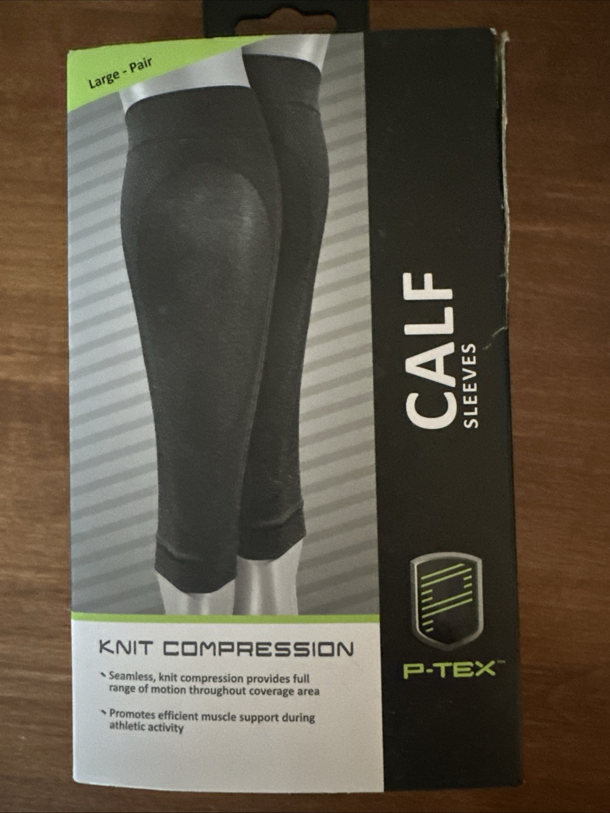 P-TEX ** KNIT COMPRESSION CALF SLEEVES ** P-TEXC400**LARGE Pair ** BLACK **NEW**