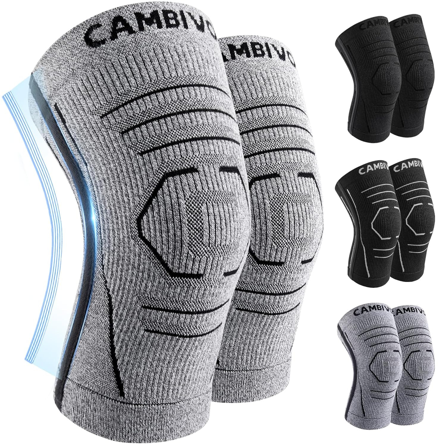 2 Pack Knee Brace for Women & Men, Latex Free & Silicone Free Compression Knee S