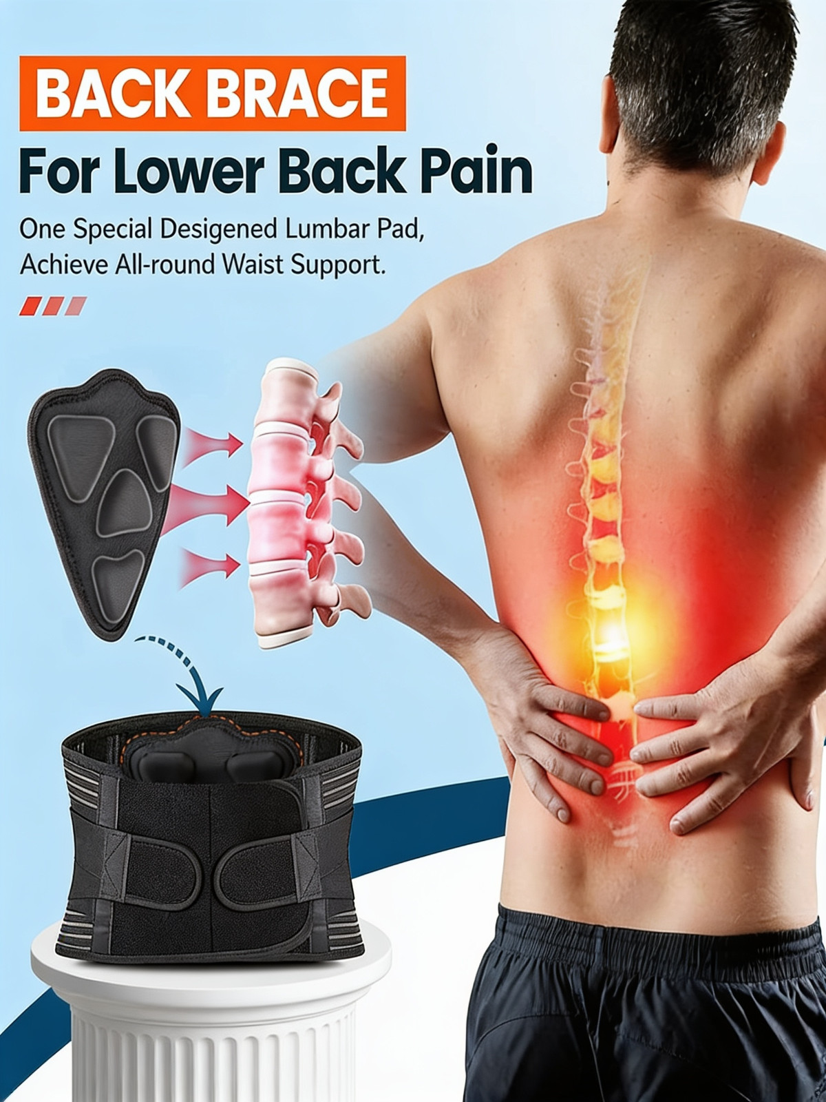 Premium Lower Back Support Brace Belt Lumbar Pad Pain Relief Posture Corrector