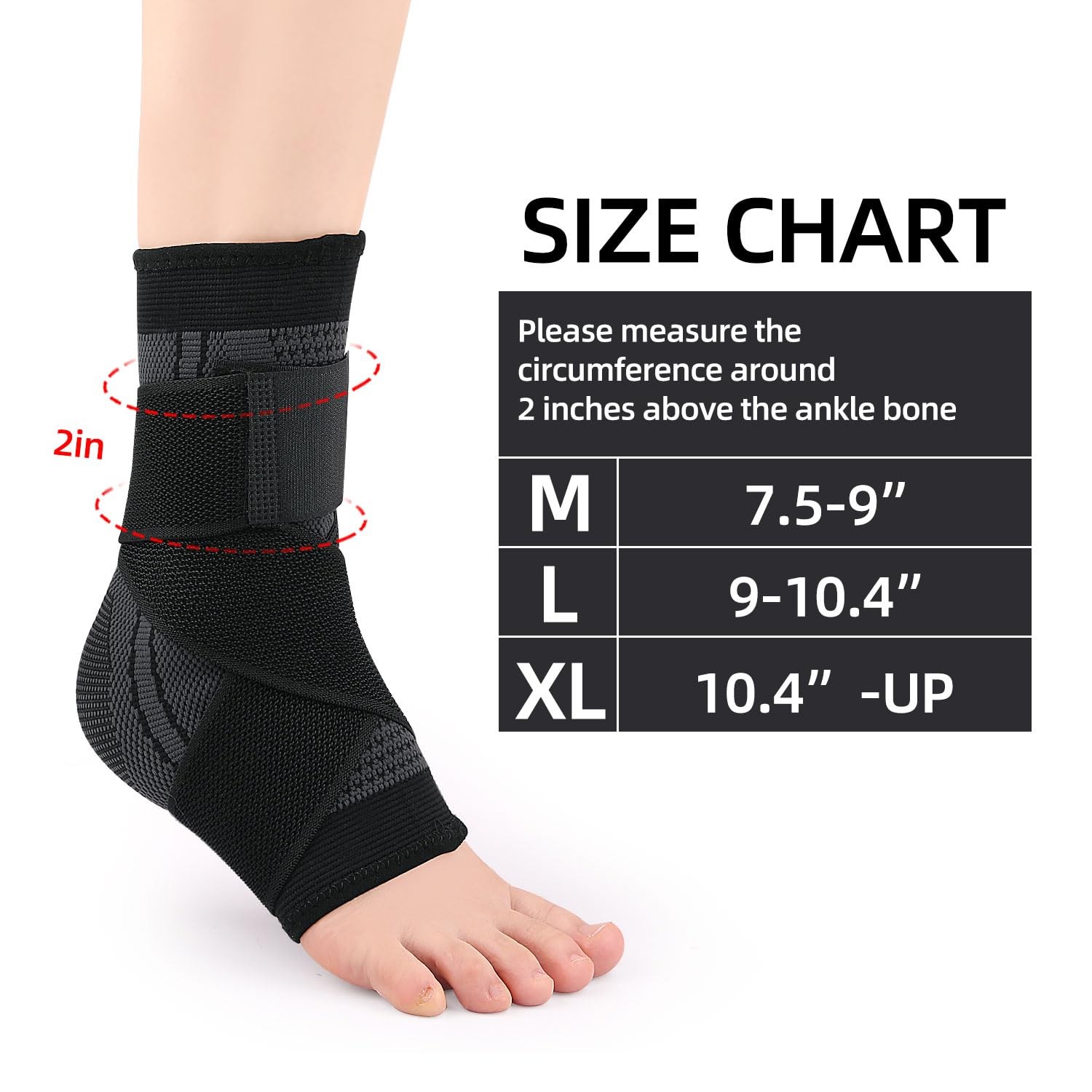 2 Pack Adjustable Ankle Brace Compression Sleeve, Arch Support & Foot X-Large