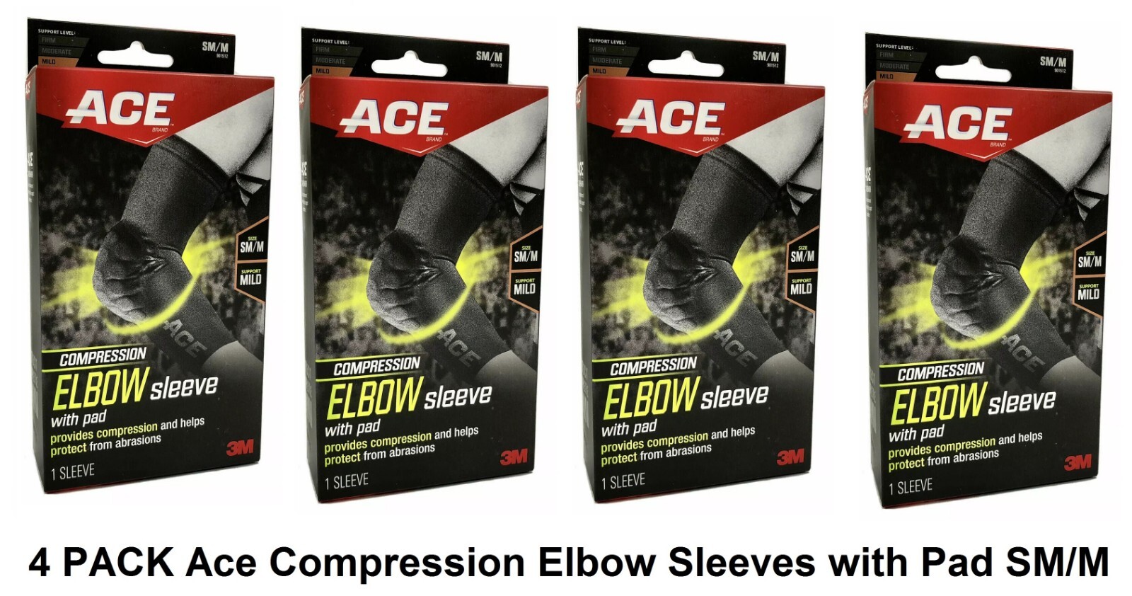 ACE Compression Elbow Sleeves with Pad Abrasion Protection Small/Medium 4 PACK