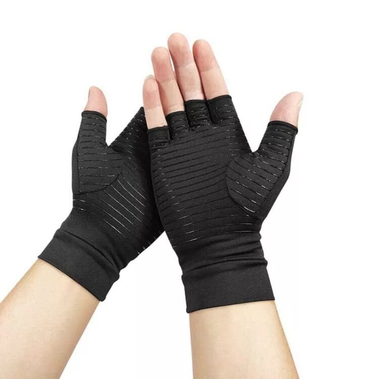 Anti Arthritis Fingerless Copper Compression Gloves Hand Support Pain Relief UK