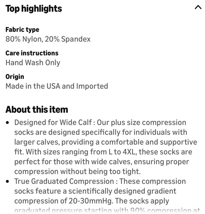 Compression Socks 2 Pair~Size 6XL~Plus Size Extra Wide Calf Knee High