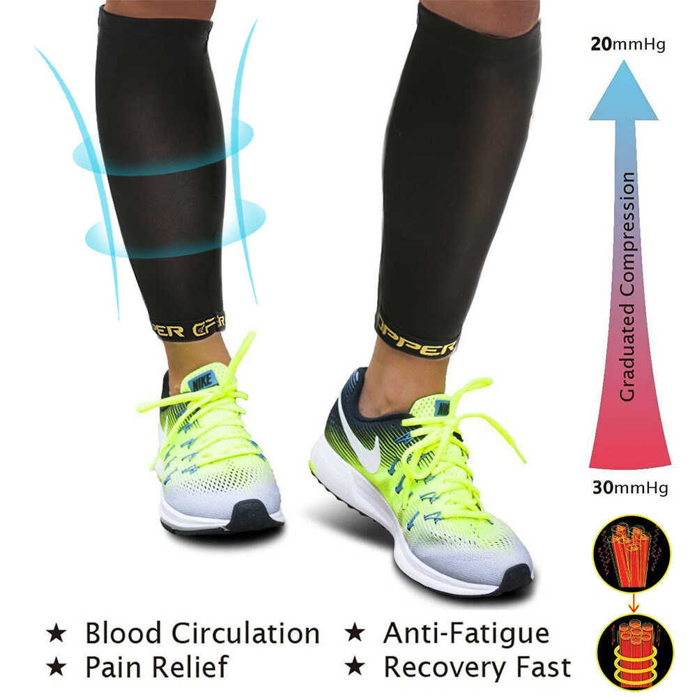 Copper Leg Calf Support Brace Stretch Sleeve Compression Sock Sports Pain Relief