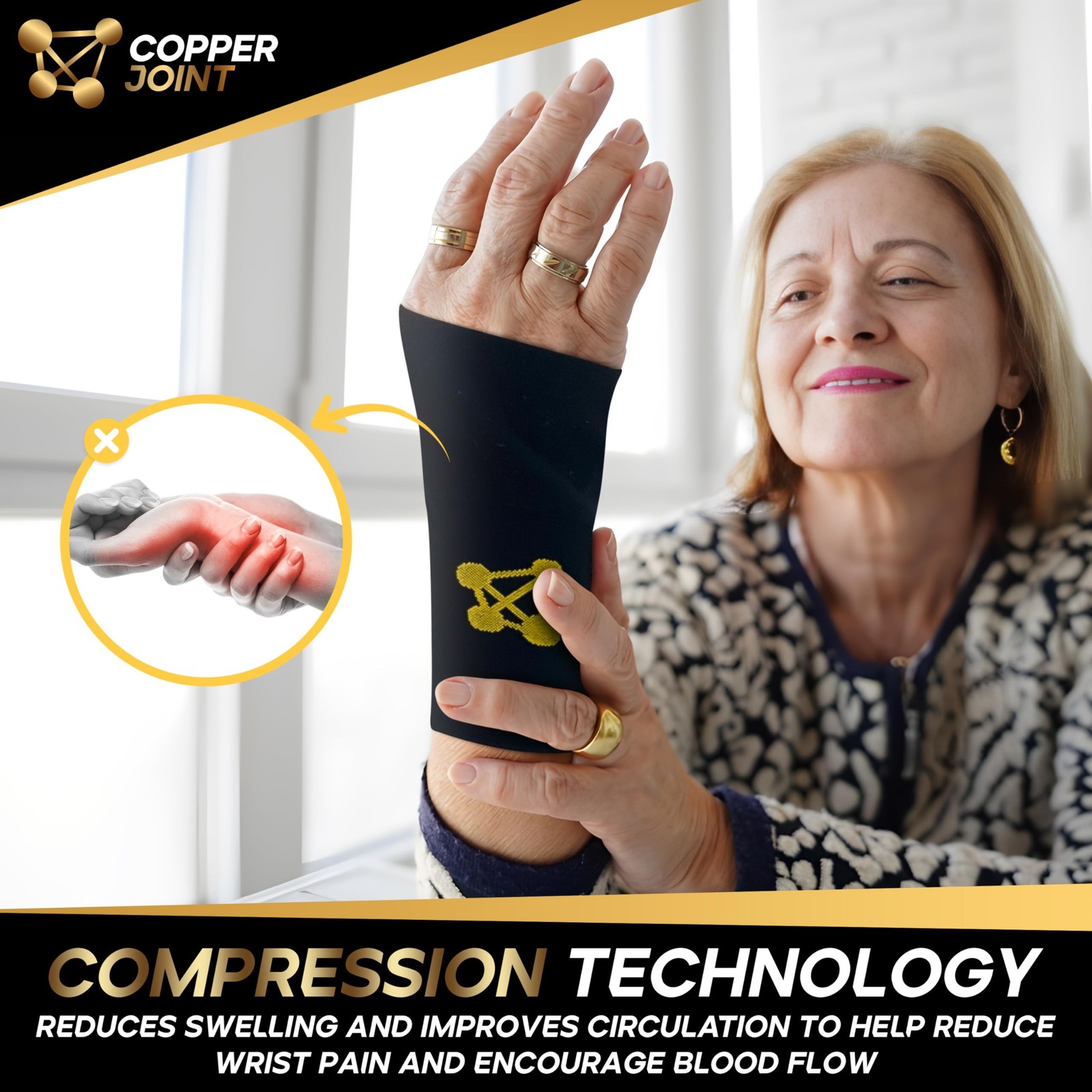 CopperJoint Hand Wrist Support Brace – Copper Compression Wrist Sleeve Men