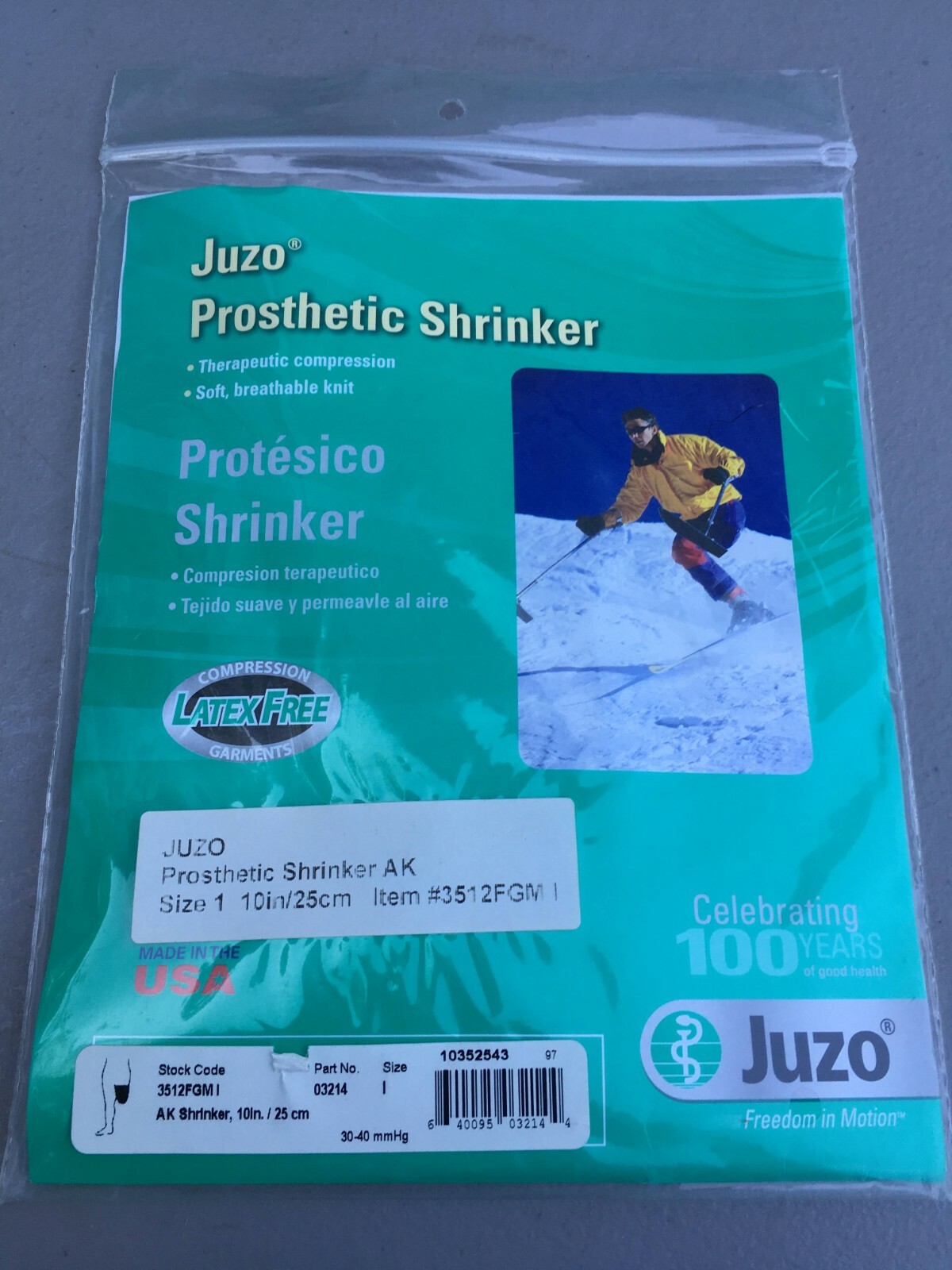 JUZO 3512FGMI Soft Prosthetic Shrinker AK 10in/25cm Size 1, Breathable Knit