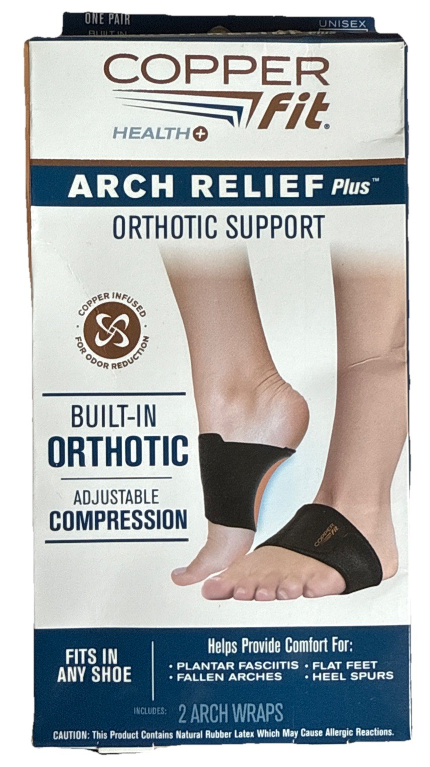 Copper Fit Health Unisex Arch Relief Plus with Built-In Orthotic Support – Black