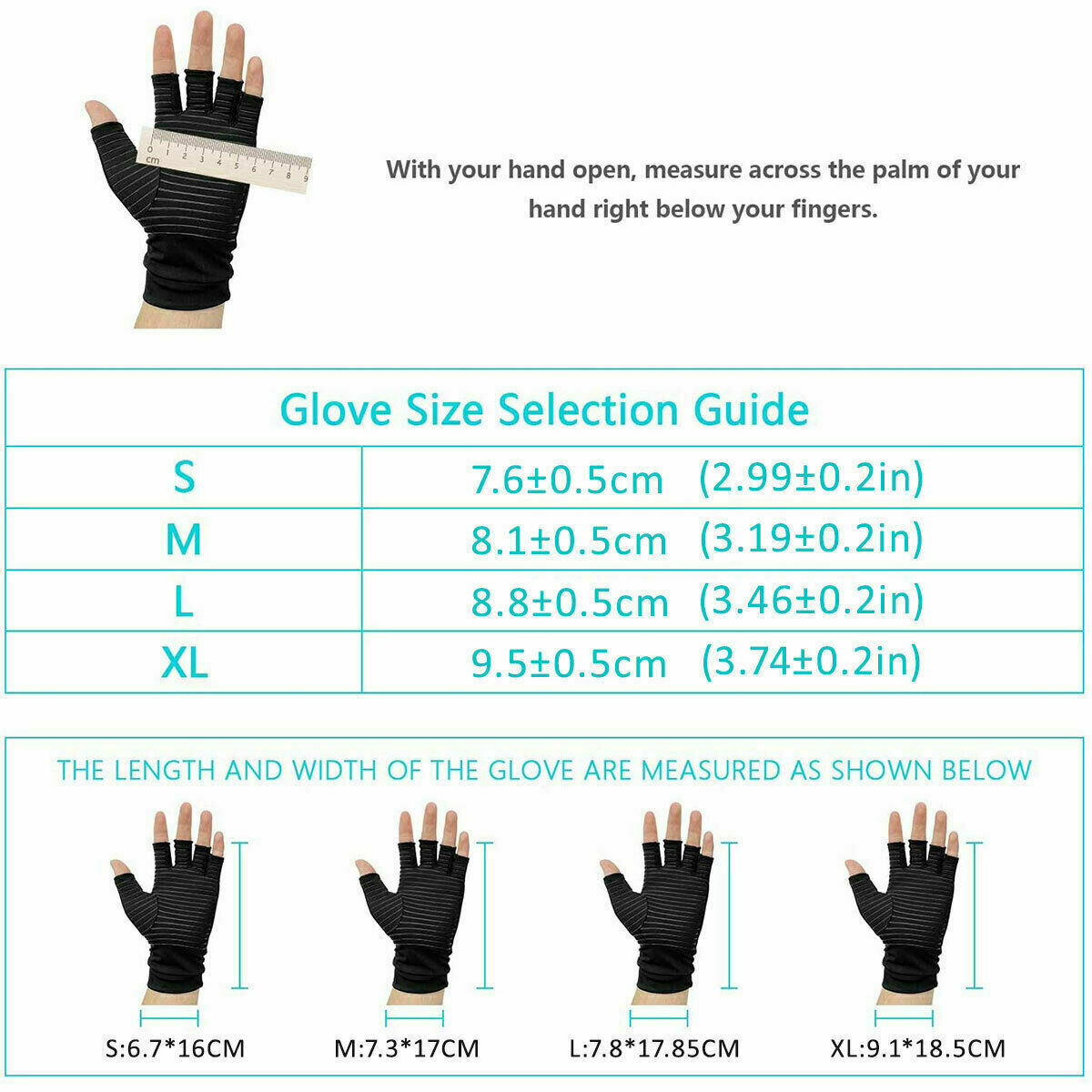 Copper Arthritis Compression Gloves Hand Support Joint Carpal Tunnel Pain Relief