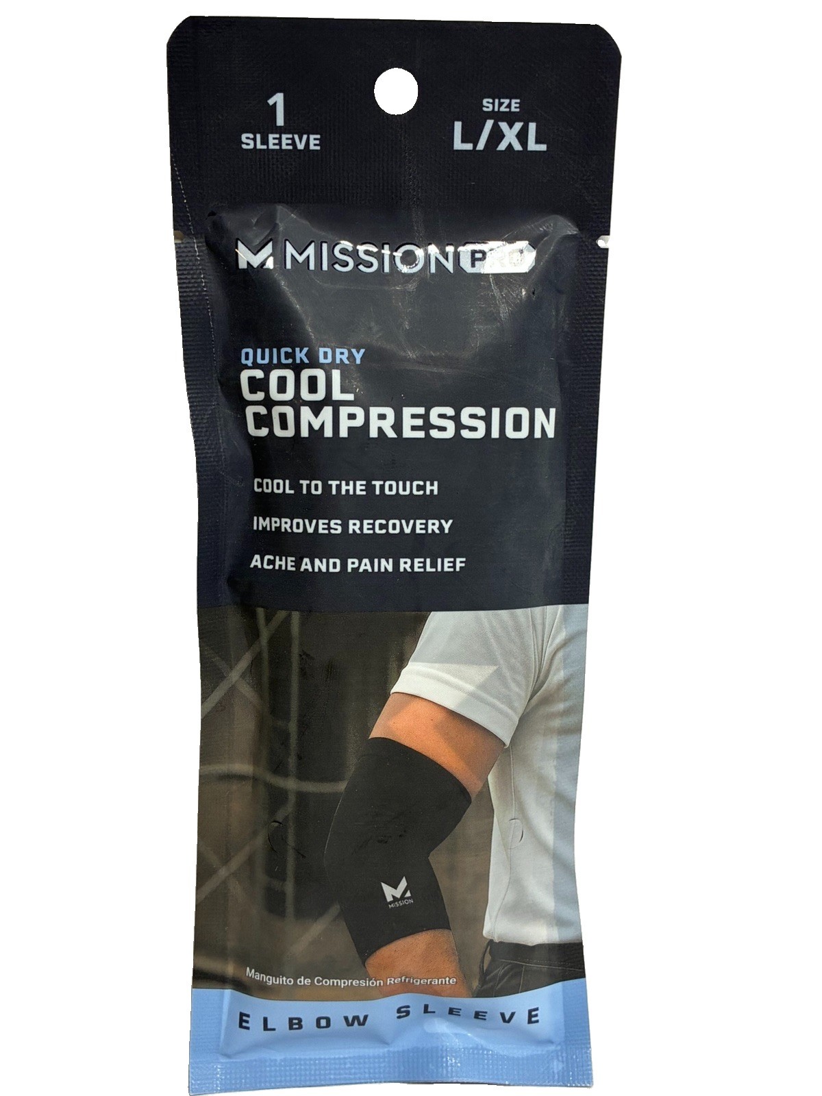 Mission Pro Quick Dry Cooling Compression Elbow Sleeve, Black, Size L/XL
