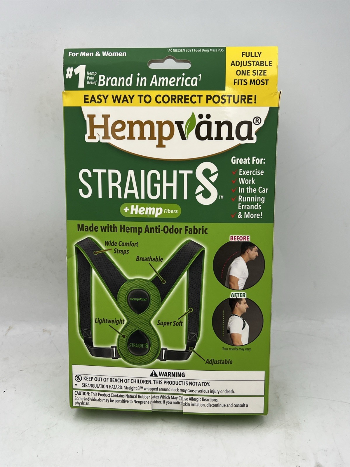 Hempvana Straight 8 Fully Adjustable Posture Corrector – One Size Fits Most- NEW