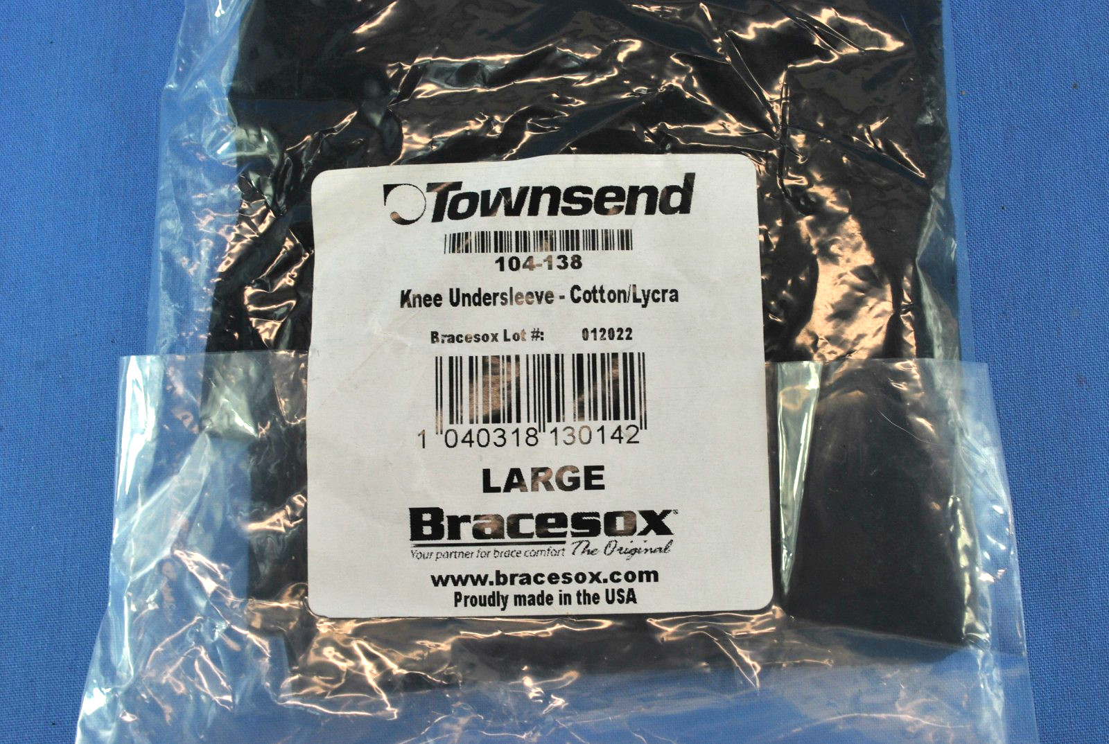 BRACESOX Knee Undersleeve 104-138 Cotton/Lycra LARGE free shipping!
