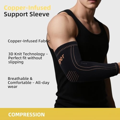 Arm compression Sleeve (1 Pair),Copper Elbow Compression Medium Black
