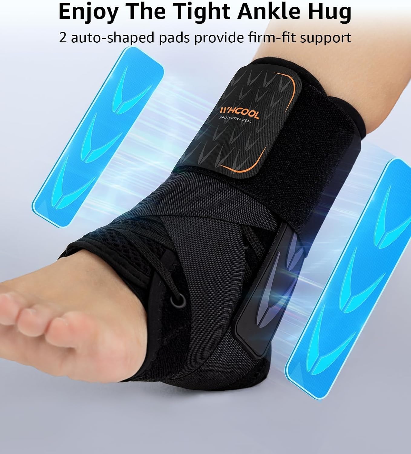 Adjustable Slim Ankle Brace with 2 Auto-Shaped Pads – M(12-13”) for Optimal Fit