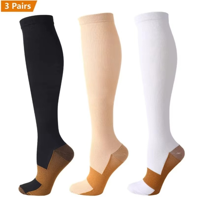 3 Pairs Compression Socks Pain Relief Calf Leg Foot Support Stocking Copper High