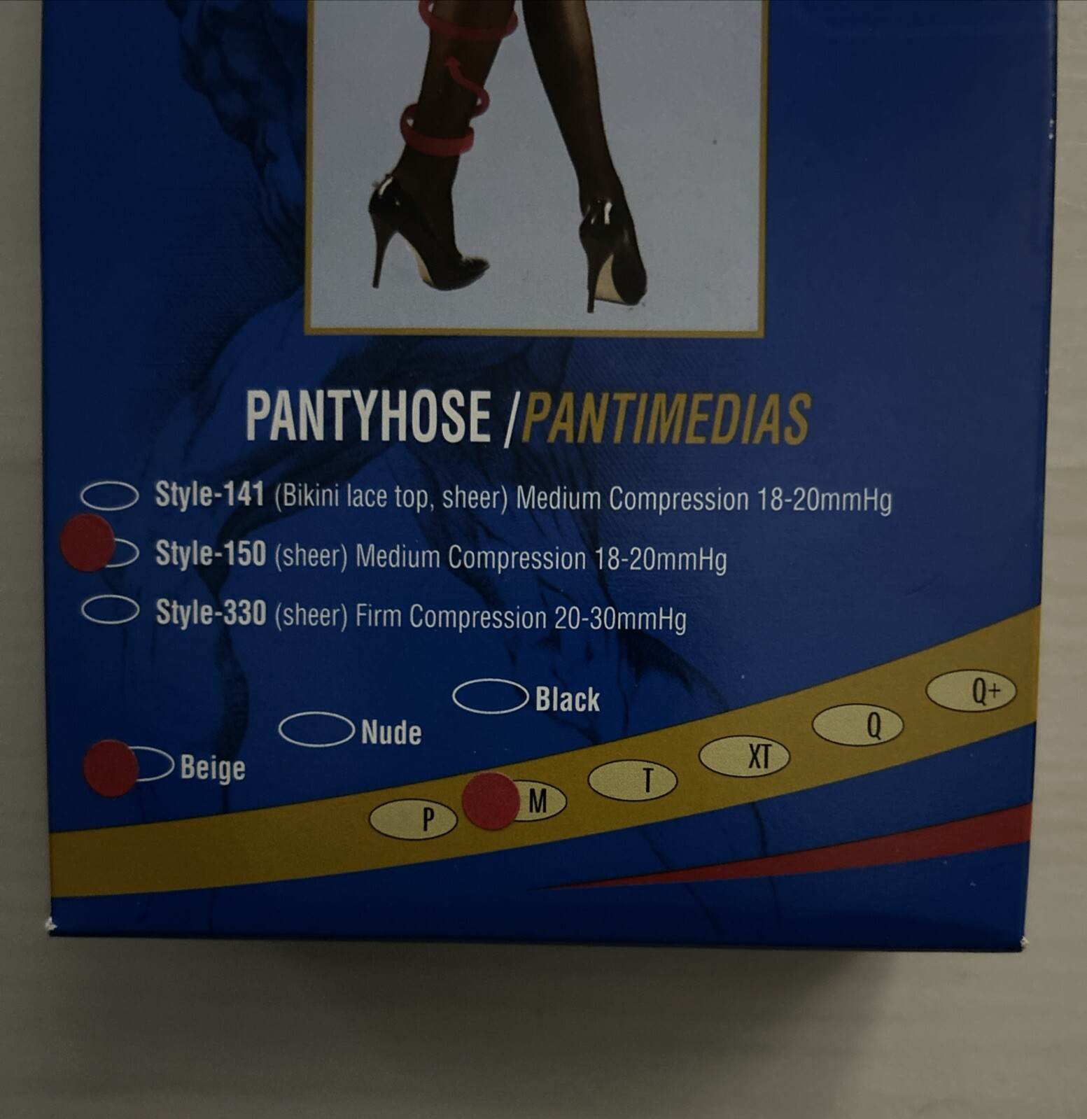 ITA-Med Compression Support Pantyhose Style 150 Sheer Beige, BLACK 18-20mmHg M.
