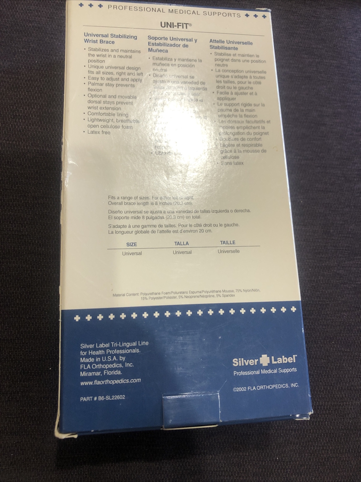 Uni Fit Universal Stabilzing wrist brace by silver laber