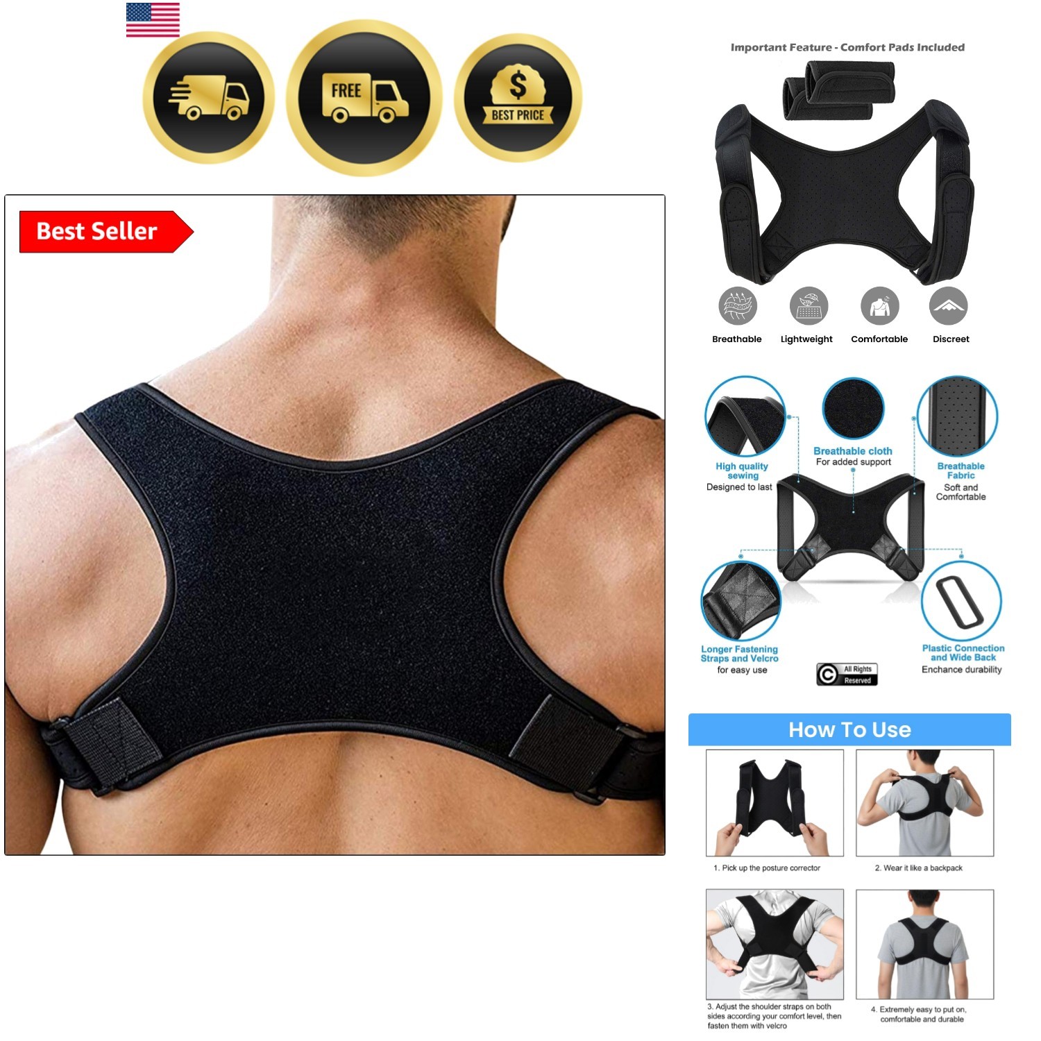 Adjustable Posture Corrector Brace for Men – Universal Fit Upper Back, Should…