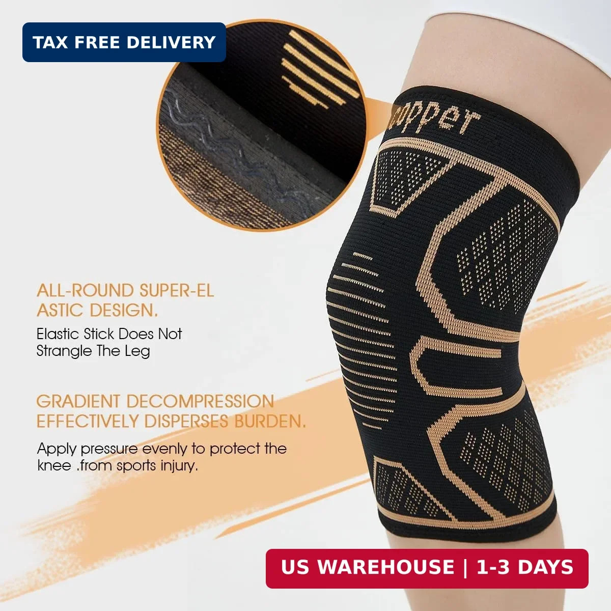 Copper Knee Braces for Knee Pain 2 pack, Knee Compression Sleeve Support for Men