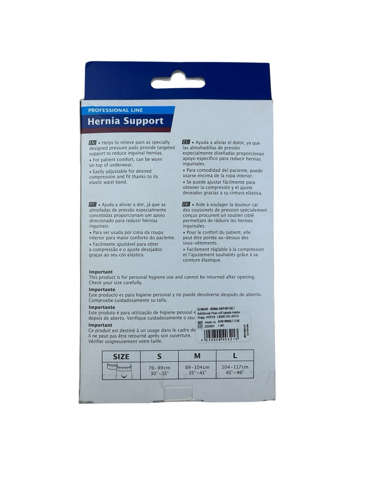 Actimove Hernia Support Belt Size Small Adult