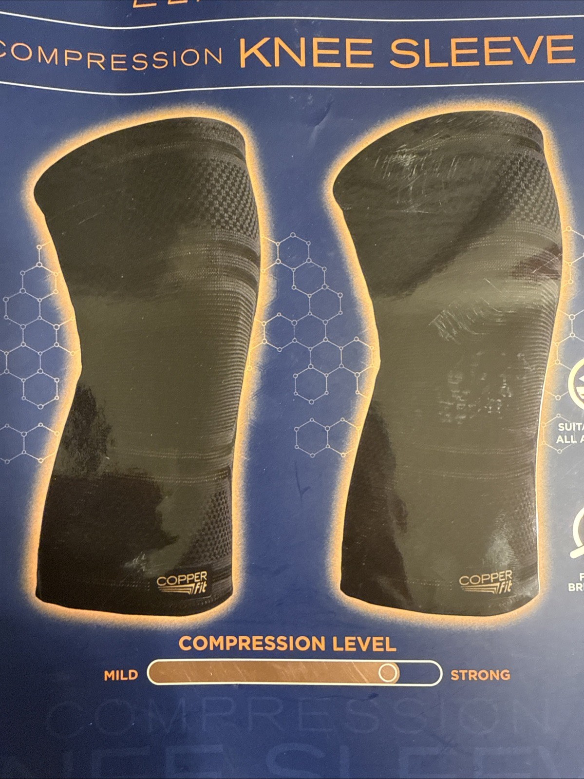 Elite Copper Fit Compression KNEE Sleeve w Airflow Tech L/XL 16”-20” 2 Pack NIB