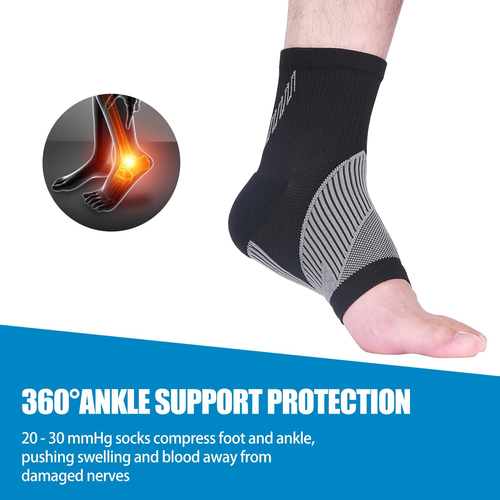 NuCamper Ankle Brace Compression Socks for Achilles Tendonitis X-Large, Black