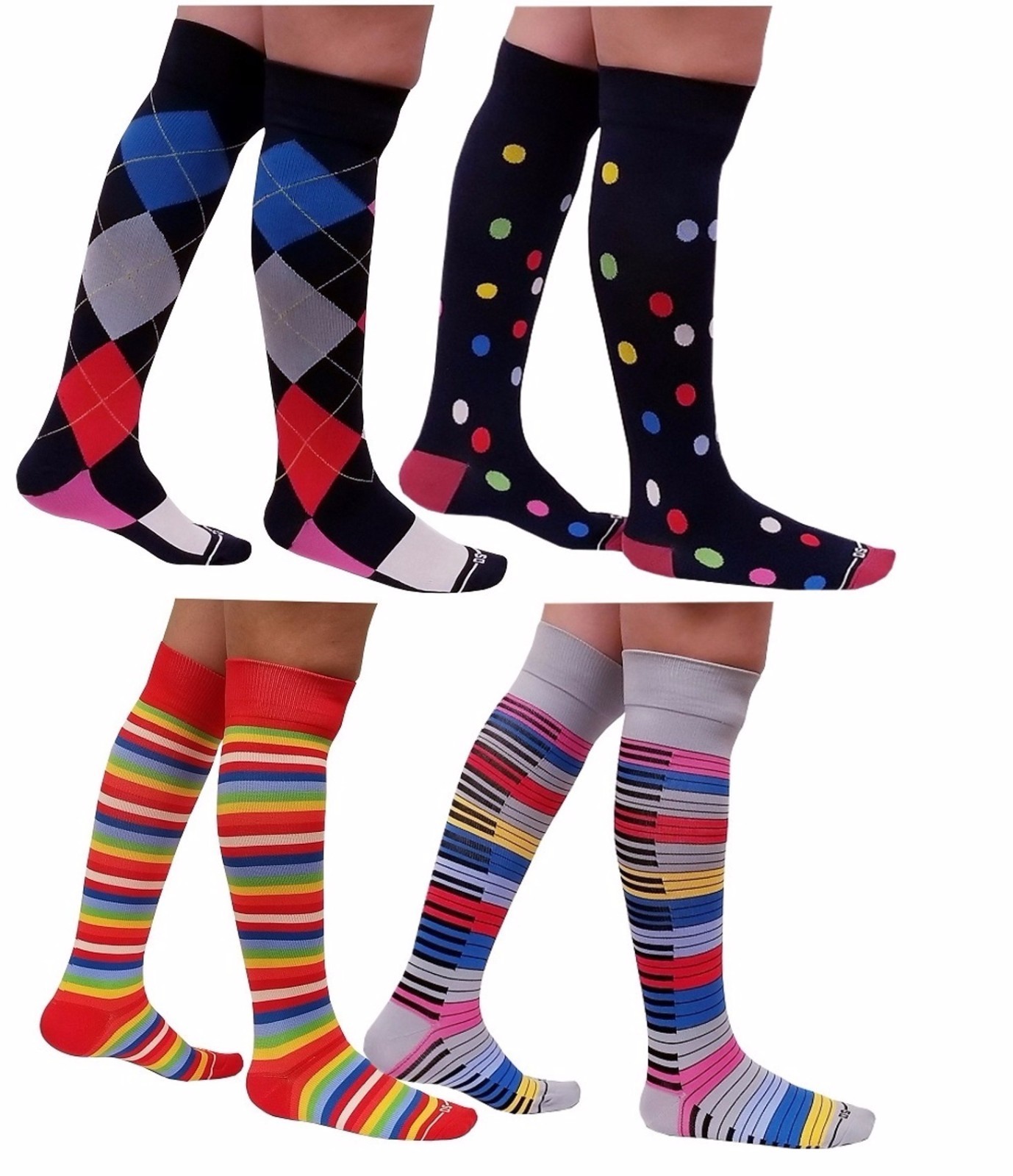4 Pairs Dr. Shams Sports Athletes Support Compression Knee High Socks 9-11