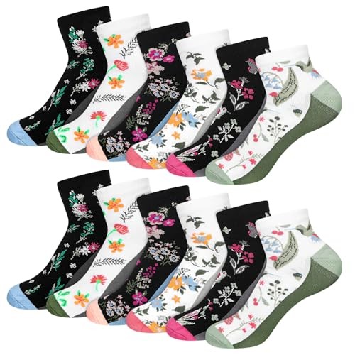 6 Pairs Ankle Compression Socks for Women, Spring Small Multicolor Floral