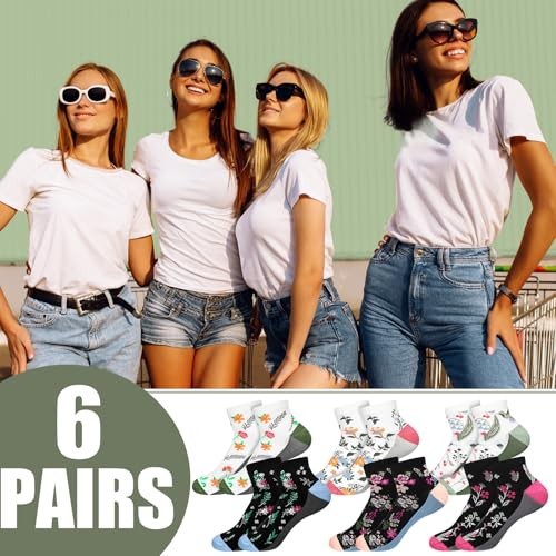 6 Pairs Ankle Compression Socks for Women, Spring Small Multicolor Floral
