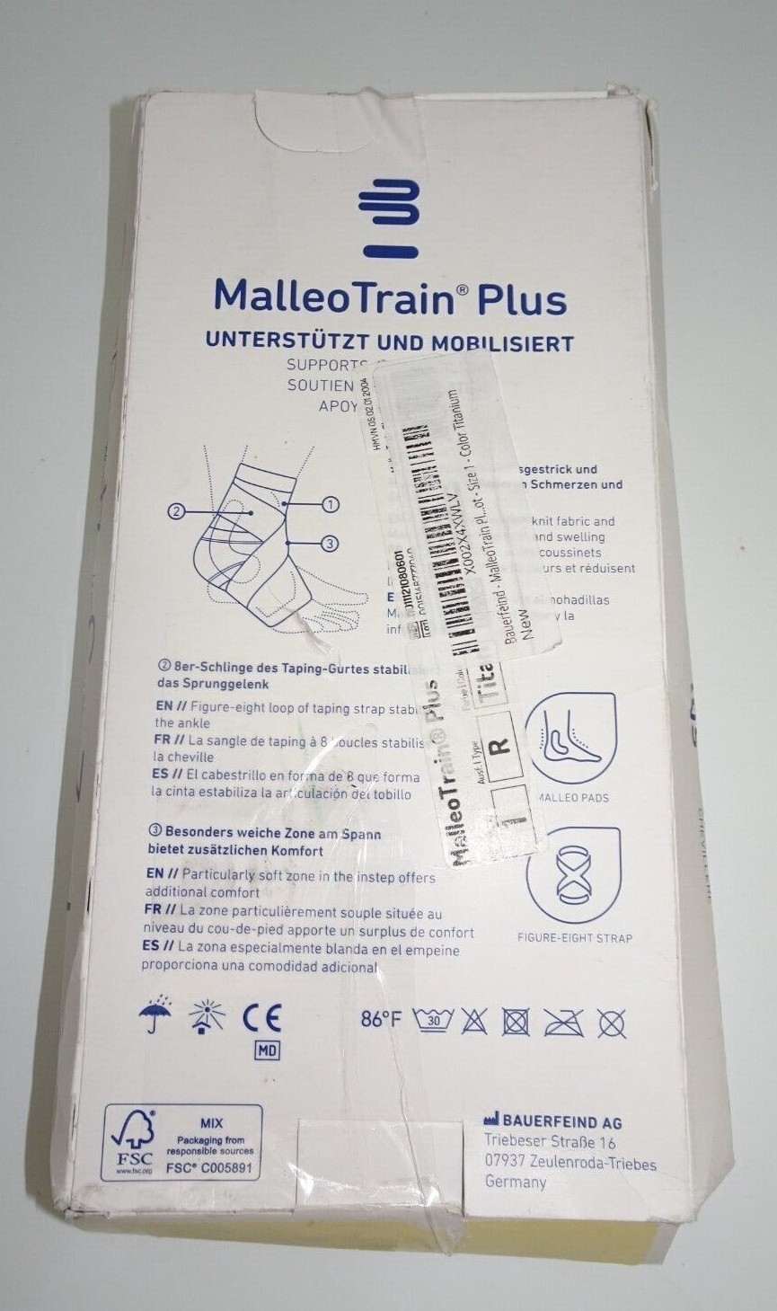 Bauerfeind MalleoTrain Plus- Ankle Support, Right Foot – Size 1 – Color Titanium