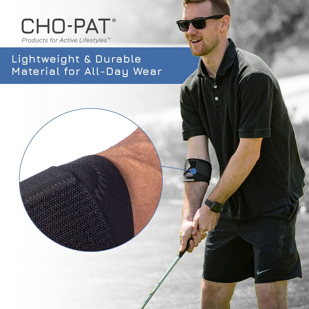Cho-Pat Golfer’s Elbow Support Strap, Designed In Cooperation w/ Large, Black