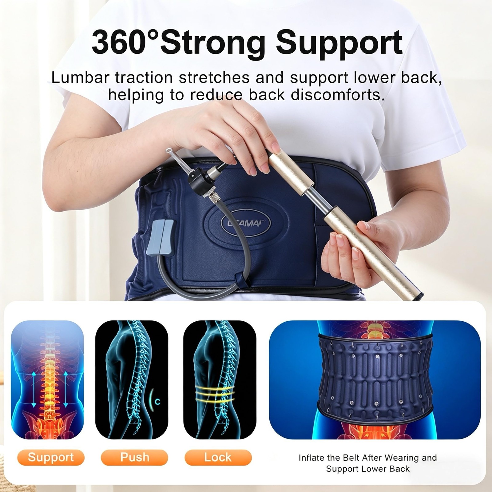 Decompression Back Belt,Inflated Compression Back Brace with Hand Pump and Ex…