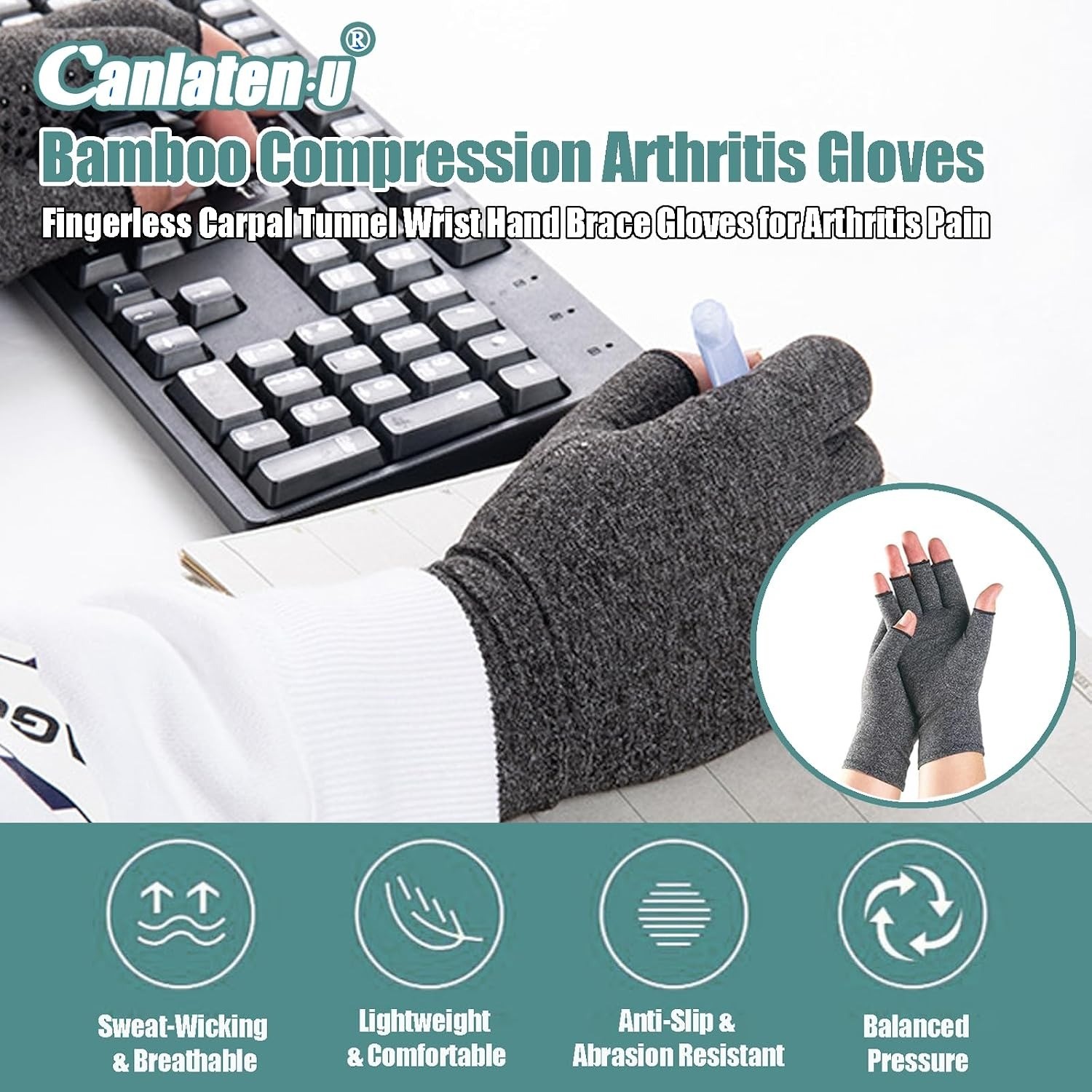 Arthritis Compression Gloves Fingerless Hand Pain Relief & Carpal Tunnel Support