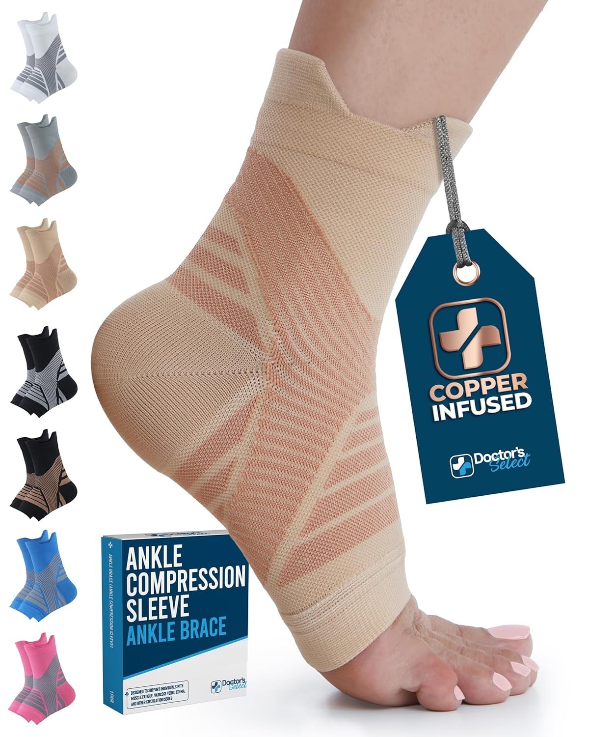 Copper Ankle Compression Sleeve for Pain Relief – Open-Toe Design – Medium Size