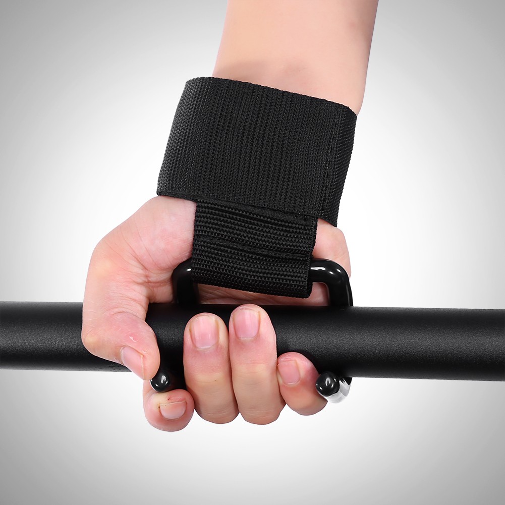 Black Weight Lifting Training Wrist Support Bandage Strap Hook Gym Hook Grip NEW