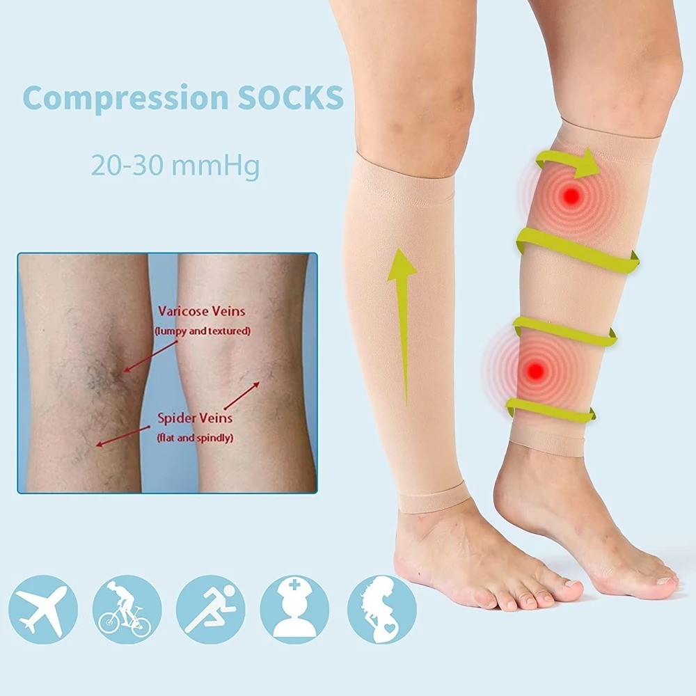 1 Pair Black 30-40mmHg Calf Compression Sleeves Varicose Vein Sports Support
