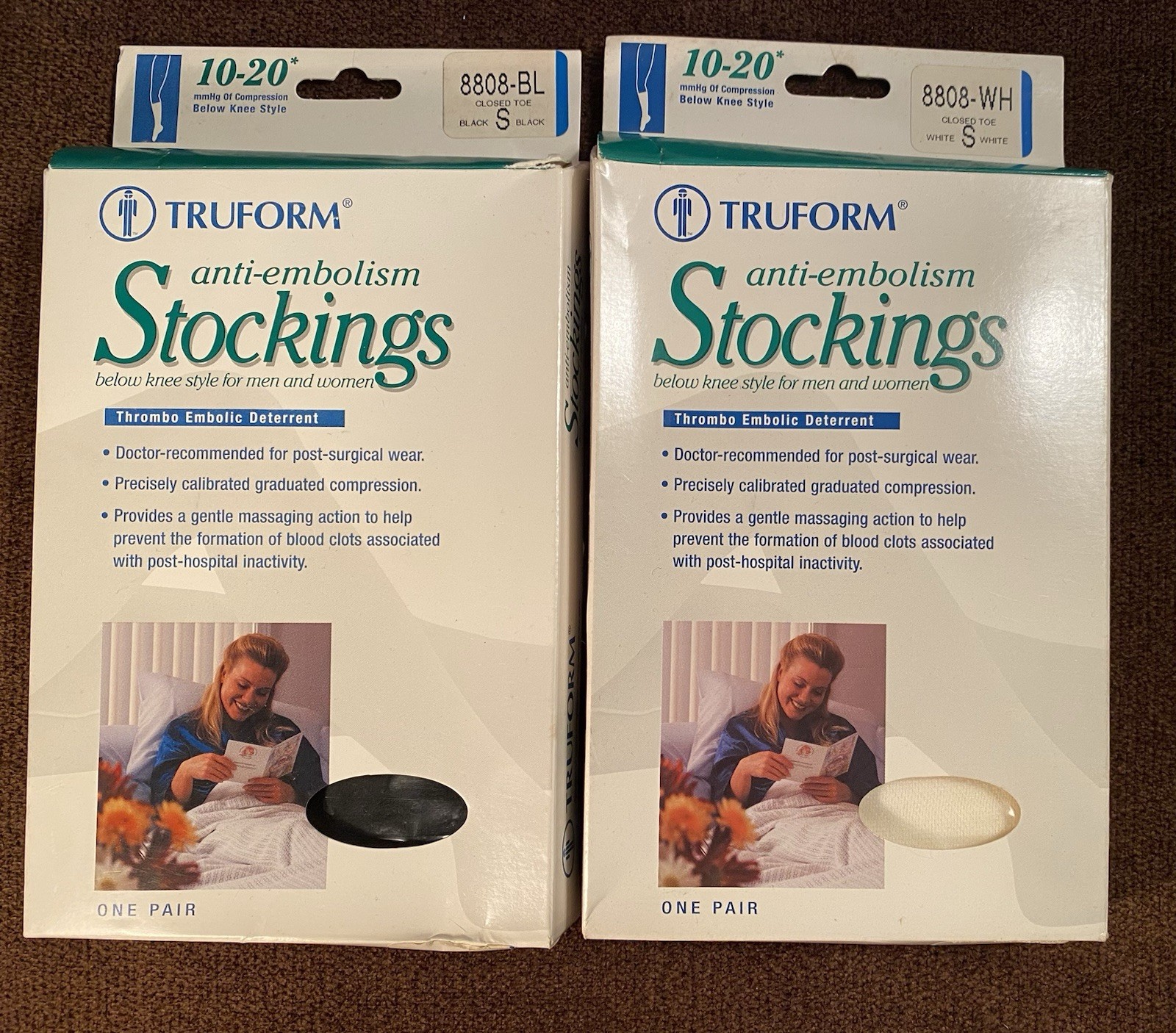 2 Pr Truform Below Knee Compression Stockings 10-20 mmHg Sz Small Black/White