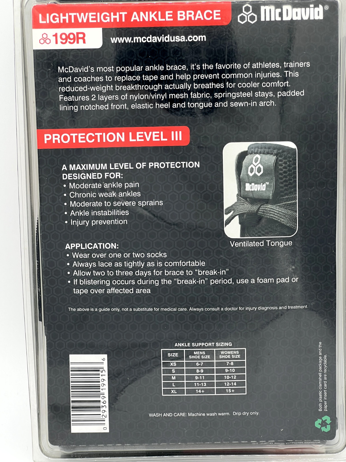 McDavid 199R Lightweight Ankle Brace XL – Protection Level III – New Sealed