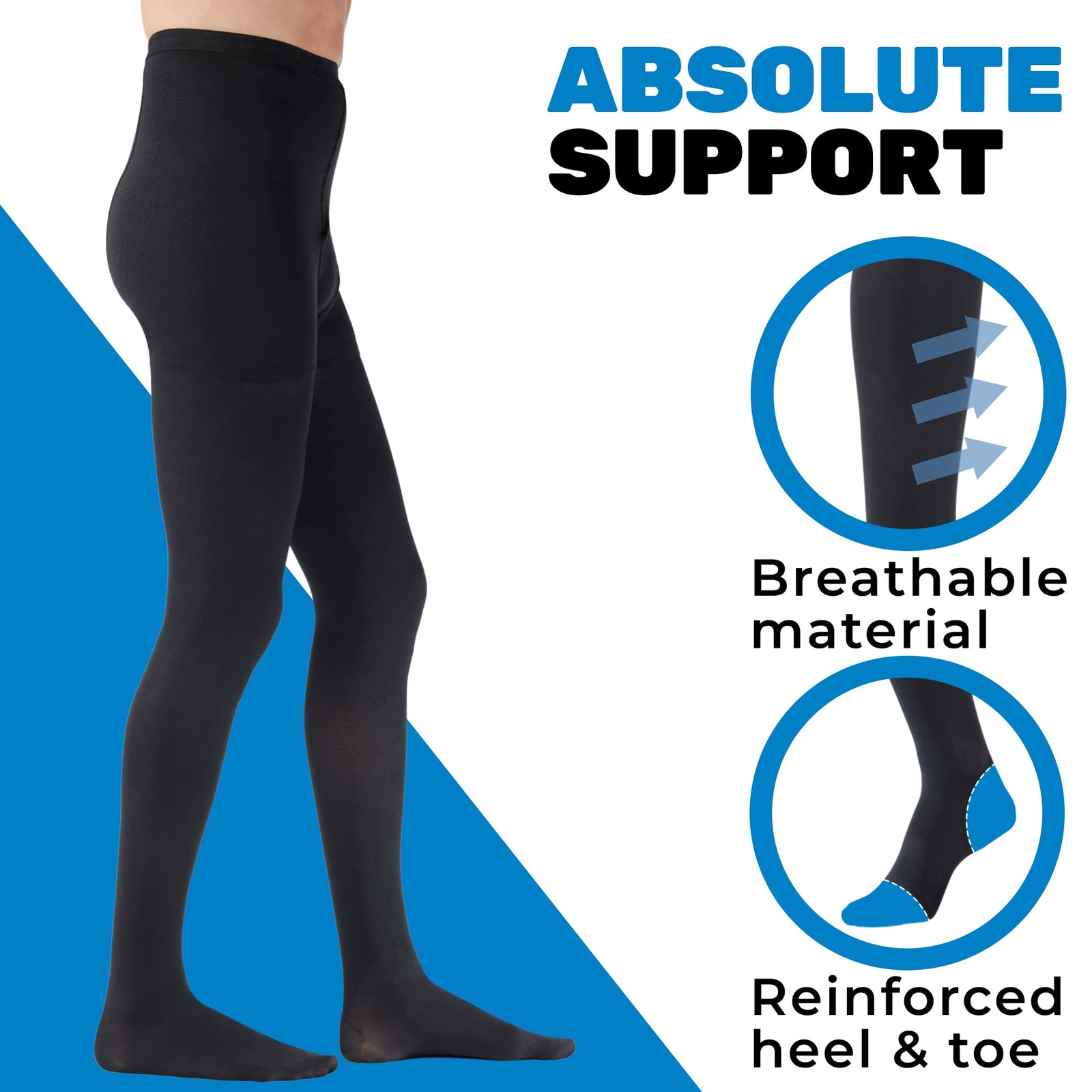 Made in USA – Opaque Graduated Compression High Waist Stockings for Men 20-30…