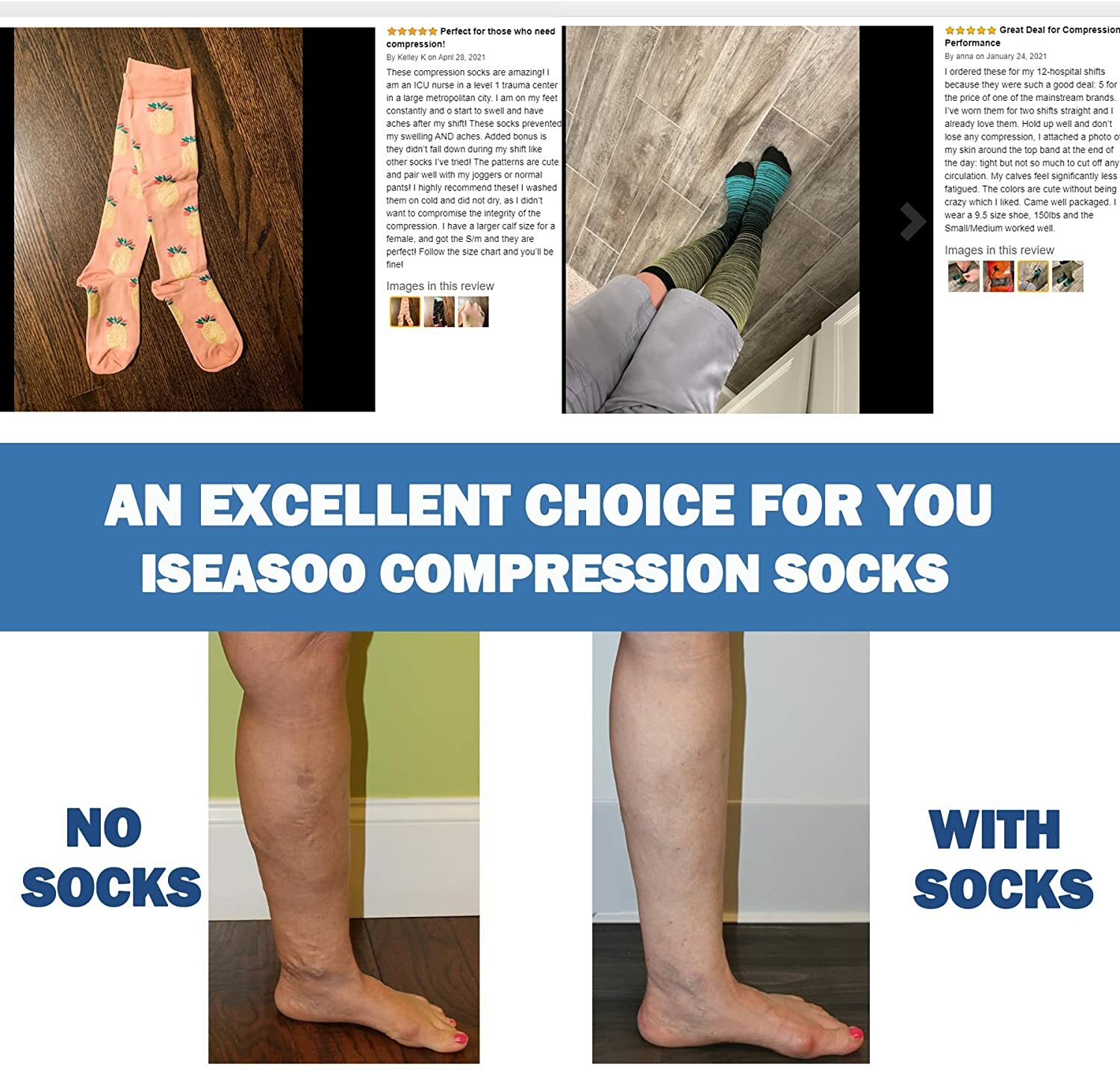 3 Pairs Compression Stockings for Men and Women 15-20 Close Toe Socks S/M/L/XL
