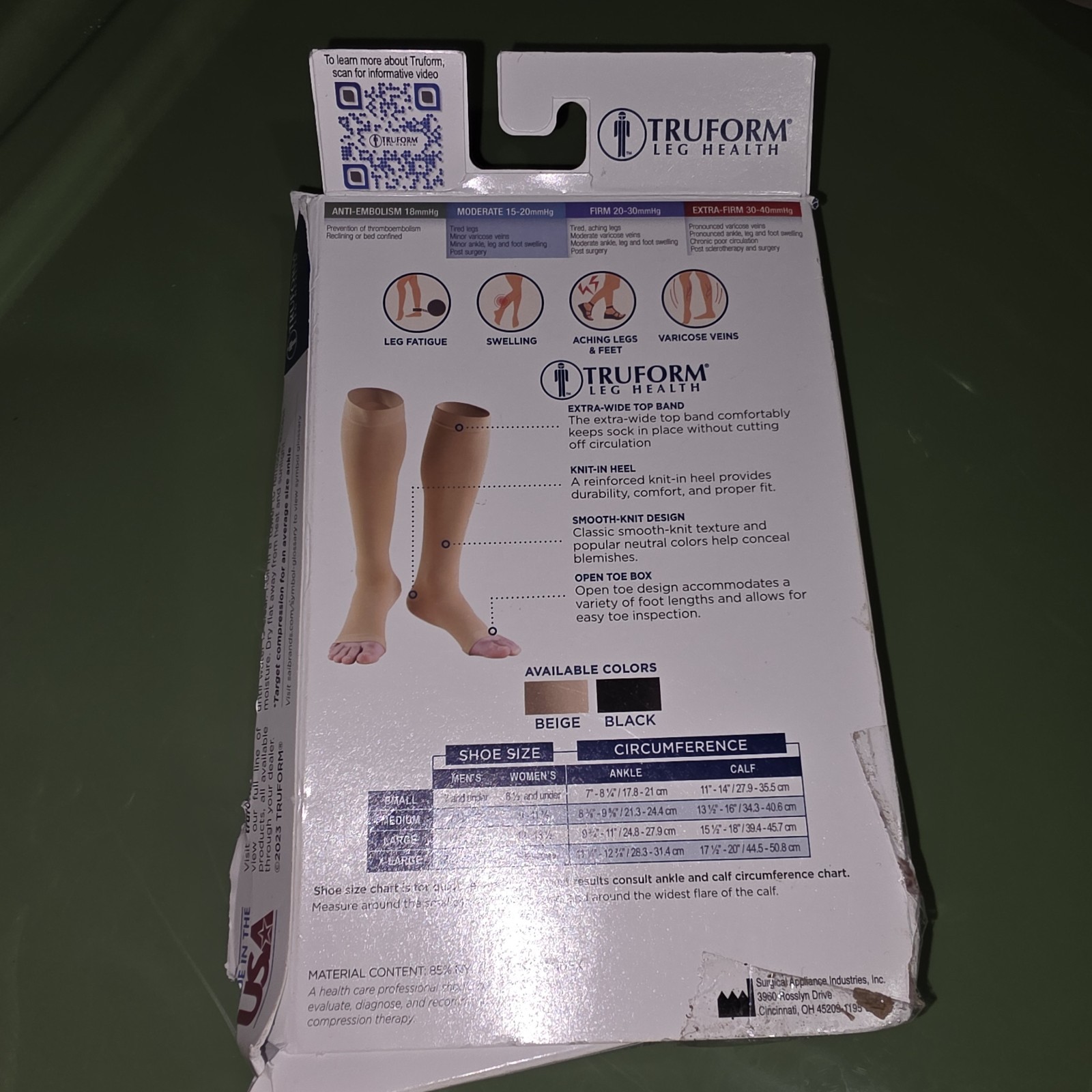 Truform 0875 Compression Stocking Unisex Medical 15-20 mmHg Open Toe BEIGE Large