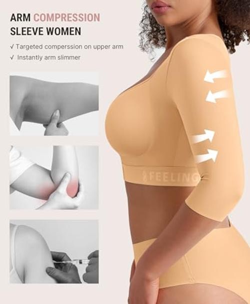 Arm Compression Sleeve Women Post Surgery Arm Shaper Bra | Medium Saddle Brown