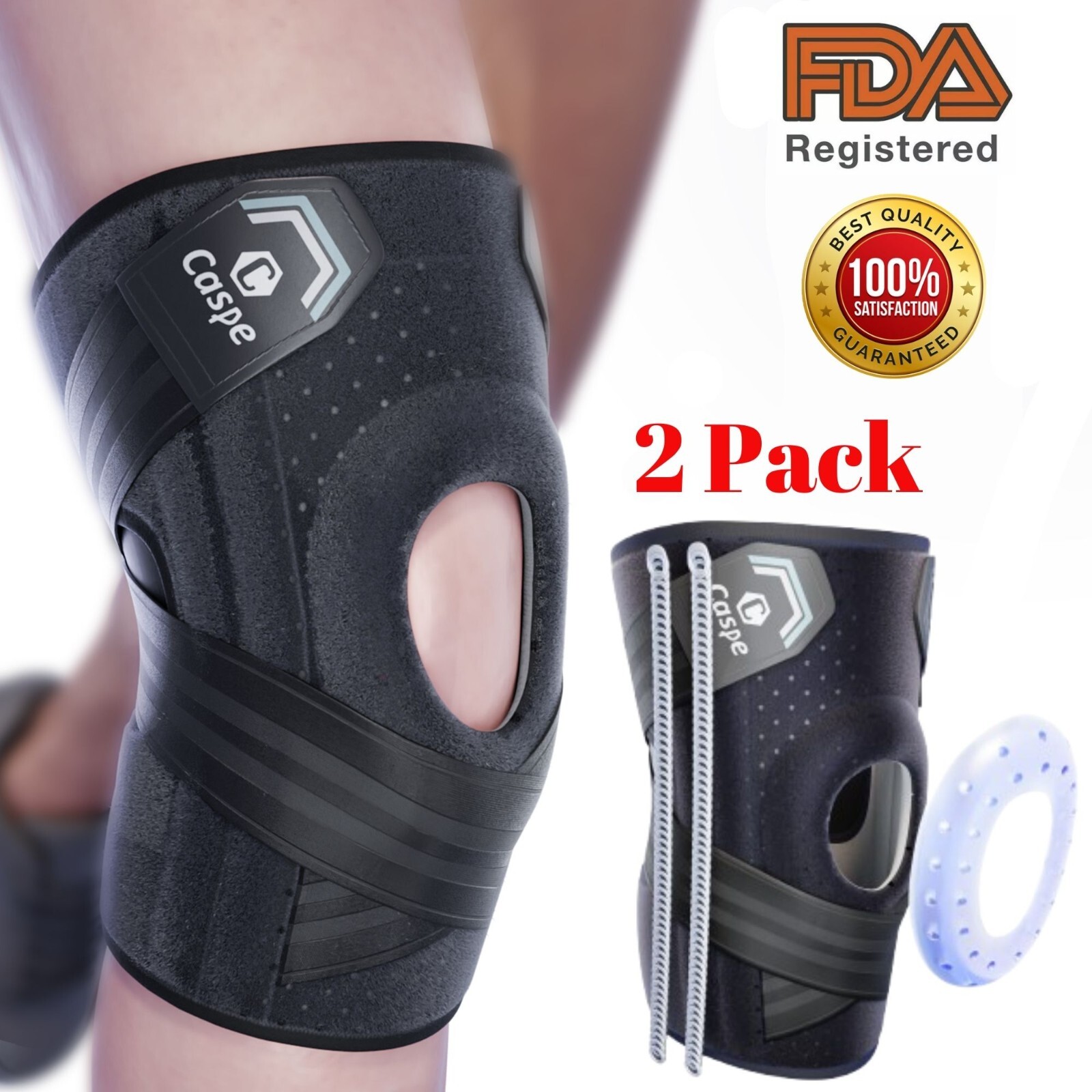 Caspe 2 Pack Knee Brace Support Stabilizer Patella Adjustable Knee Wrap Gift