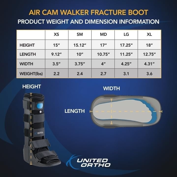 United Ortho Air Cam Walker Fracture Boot Tall Medium Black Men 8-11 Women 9-12