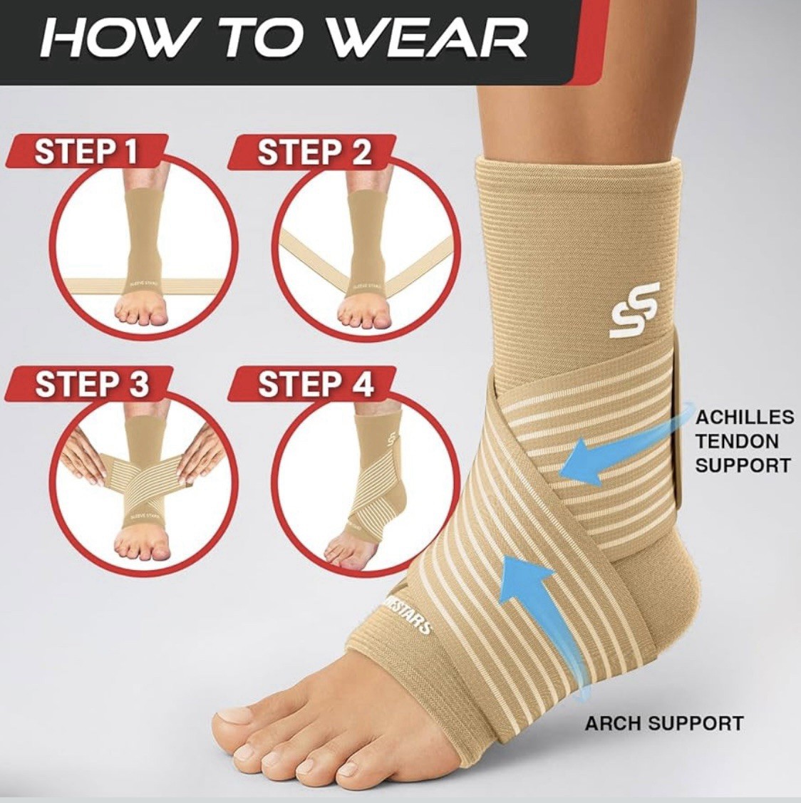 Ankle Wrap for Sprained Ankle, Compression Sleeve for Plantar Fasciitis Relief